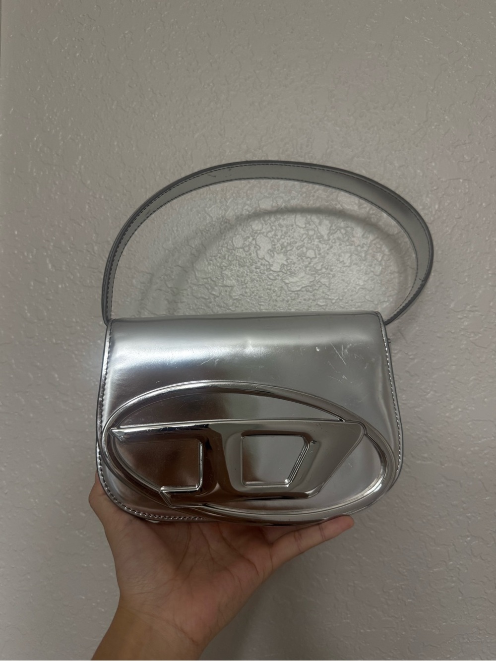Diesel Metallic Silver Leather Underarm Bag